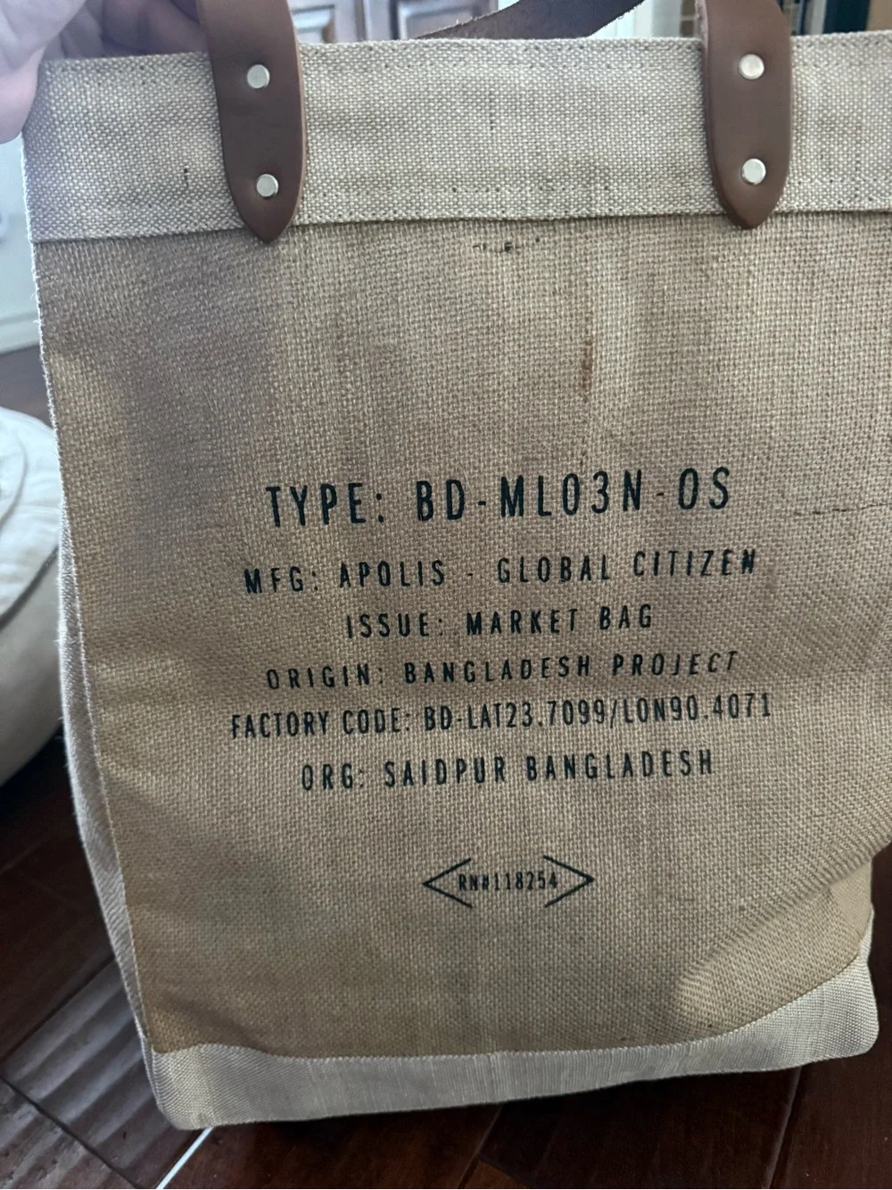 MAGNOLIA Market Apolis Large Shopping Tote Bag Jute Burlap Leather Handles